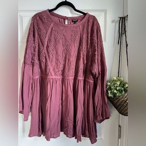 Torrid Knit Crew Neck Lace Babydoll with Flare Sleeves 4X